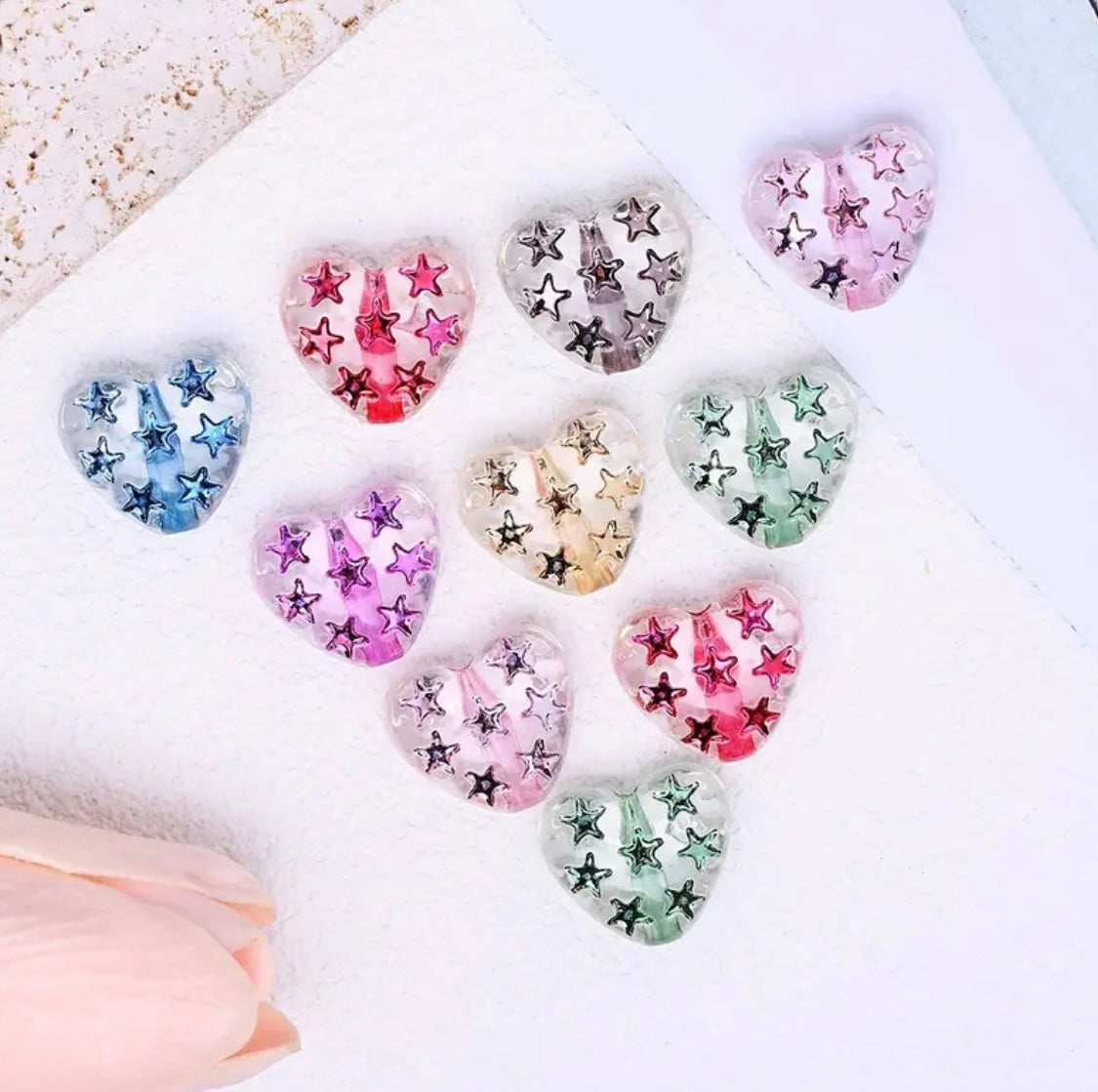 Clear Heart with Embedded Metalic Colored Stars Mix-I24