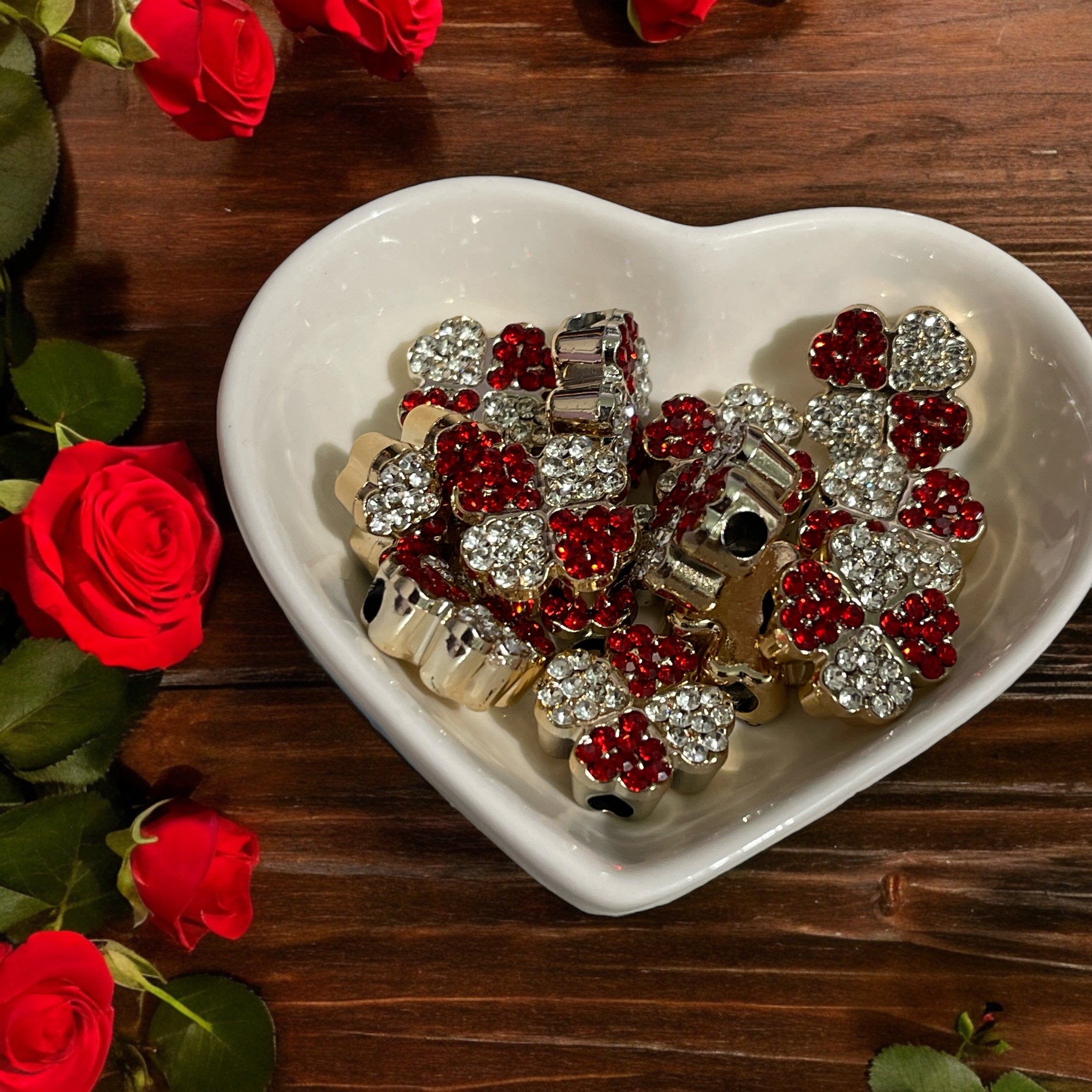 Rhinestone Clover Beads(10pc)
