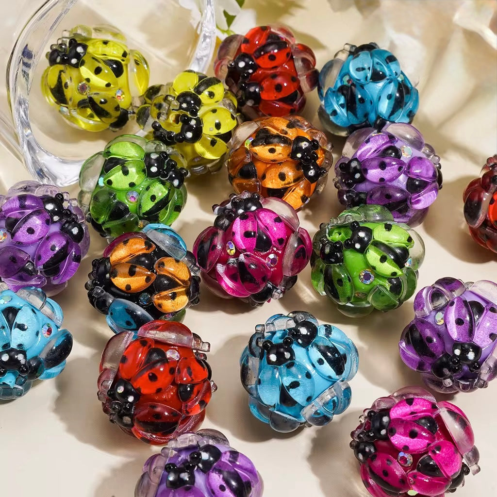 20mm Cute LadyBug Charm and AB Rhinestone Beads (5pcs)