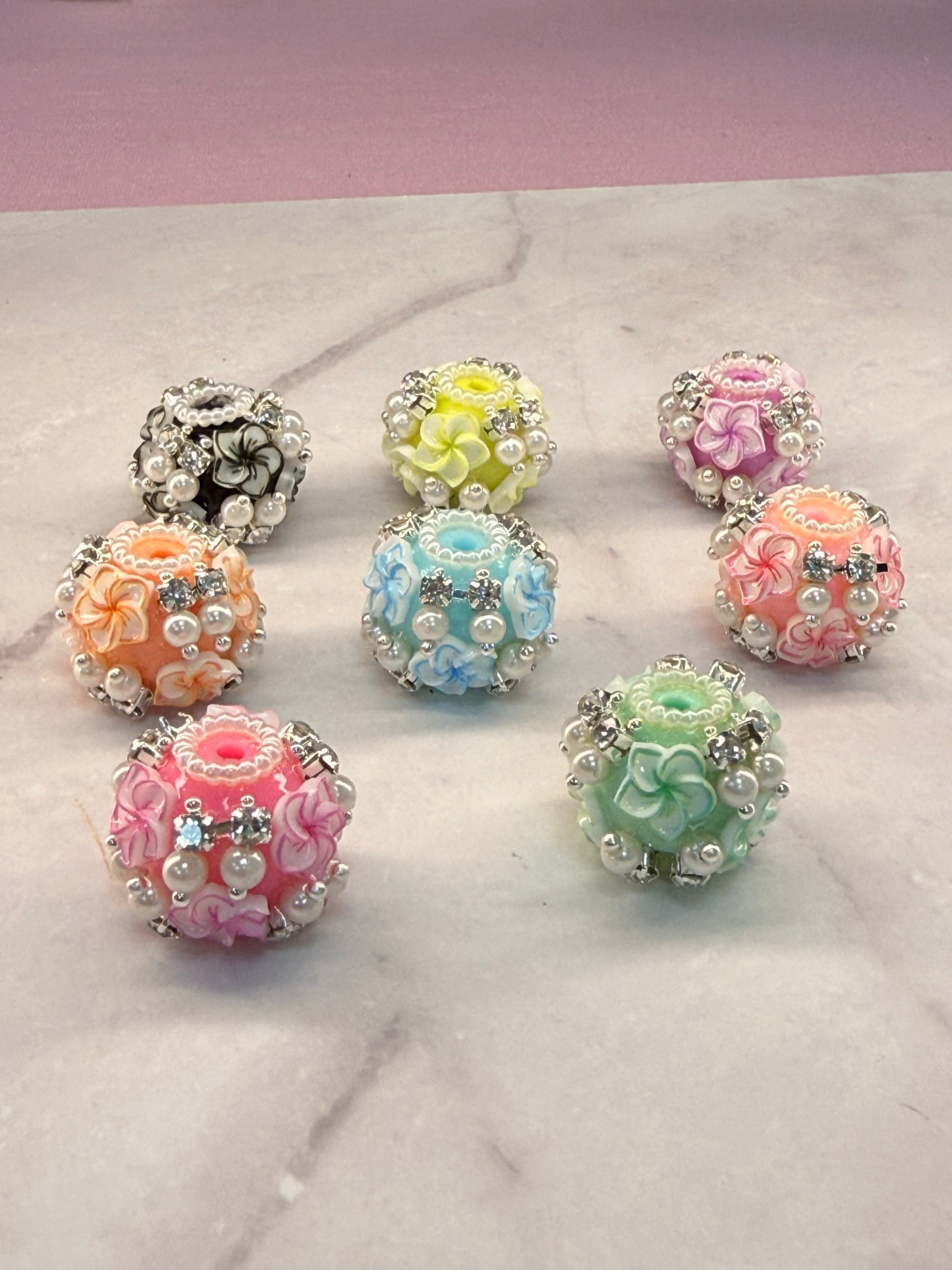18mm Azalea Flower, Pearl and Rhinestone Fancy Beads Secondary image
