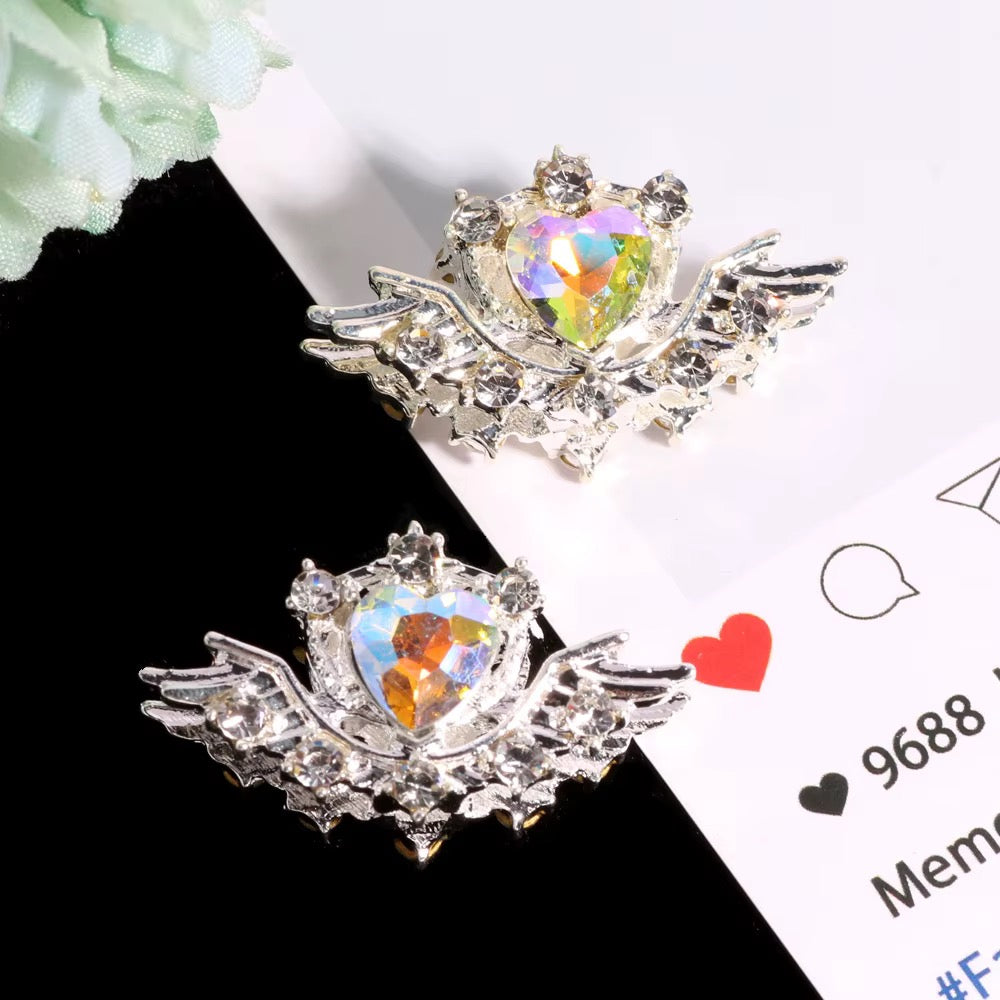 Rhinestone Metal Alloy Heart and Wings-U10