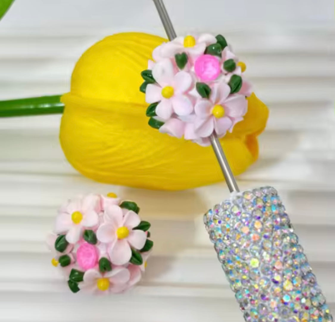16mm Fancy Clay Daisy and Stone Beads-S6