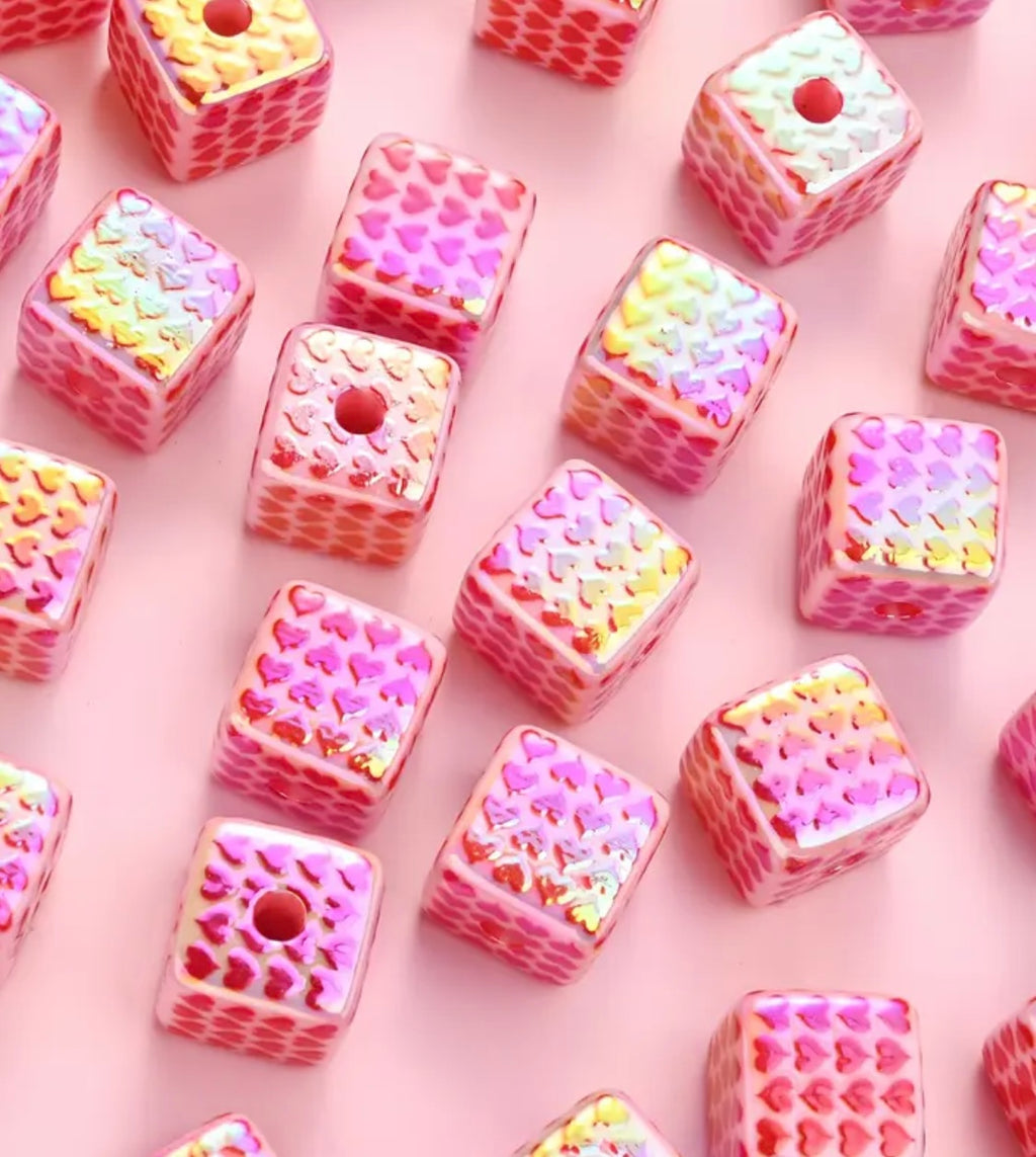 16mm Hearts on Square Beads (10 pcs)-E3