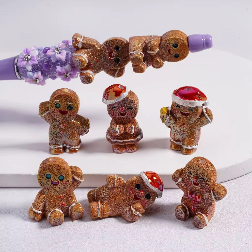 3D Christmas Gingerbread Man Beads (5pcs)