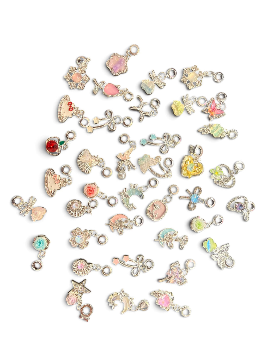 Silver Alloy Rhinestone Mix Bail Beads Dangles (10pcs)