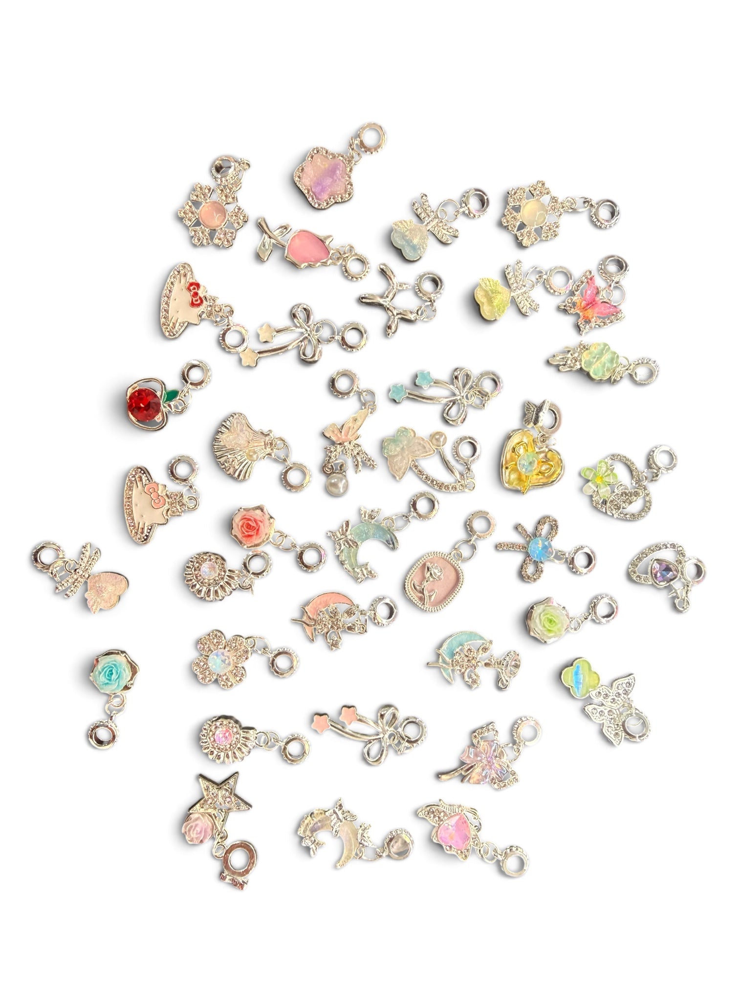 Silver Alloy Rhinestone Mix Bail Beads Dangles (10pcs)