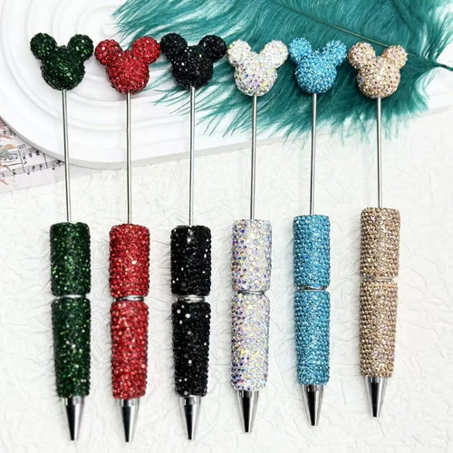 Mouse Head Clay Rhinestone Beadable Pens