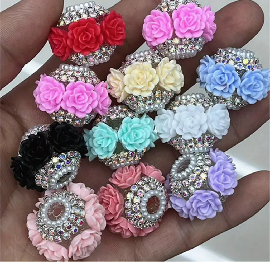 18mm Big Rose and Rhinestone Beads