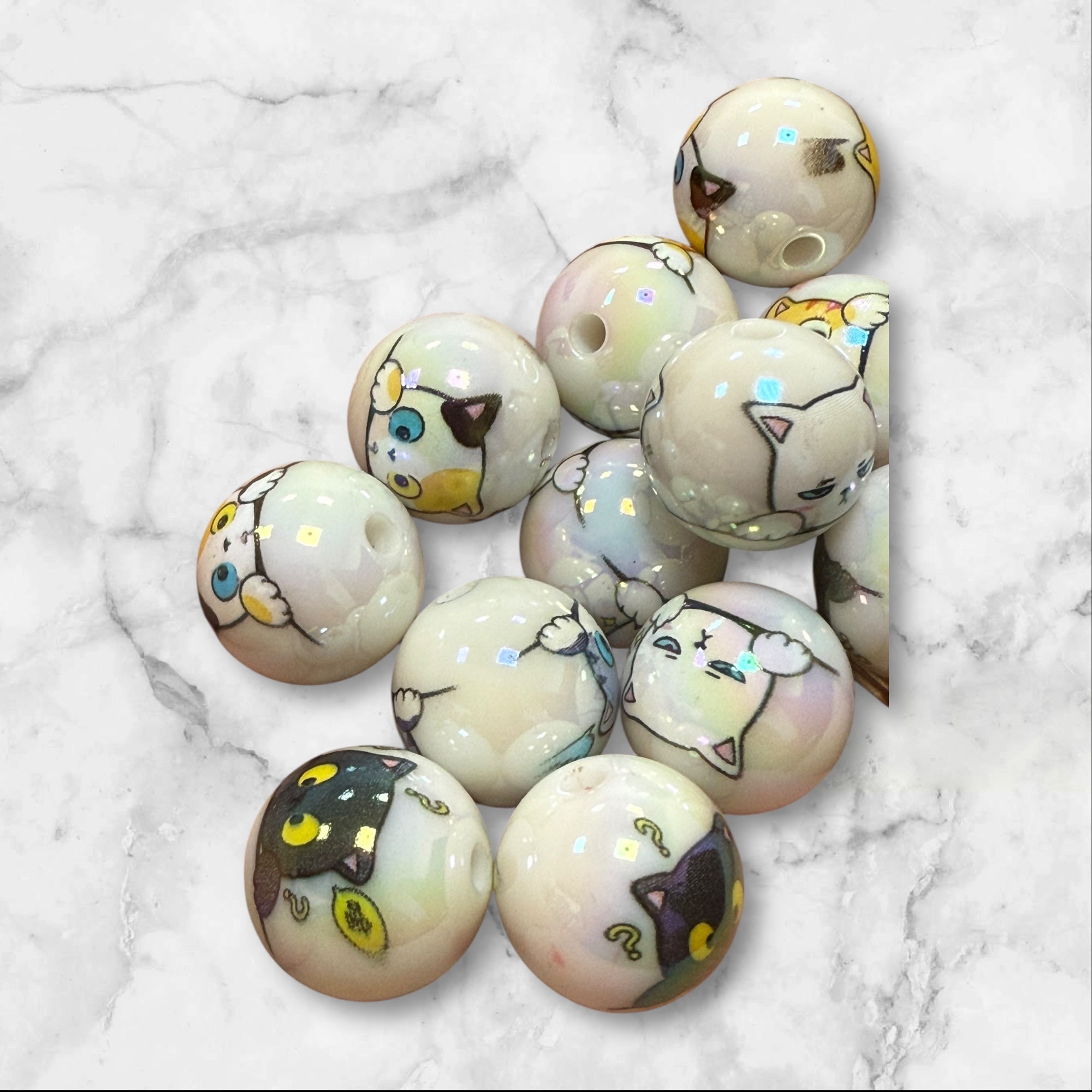 16mm Cute Cat Print Beads Mix-F9 Secondary image
