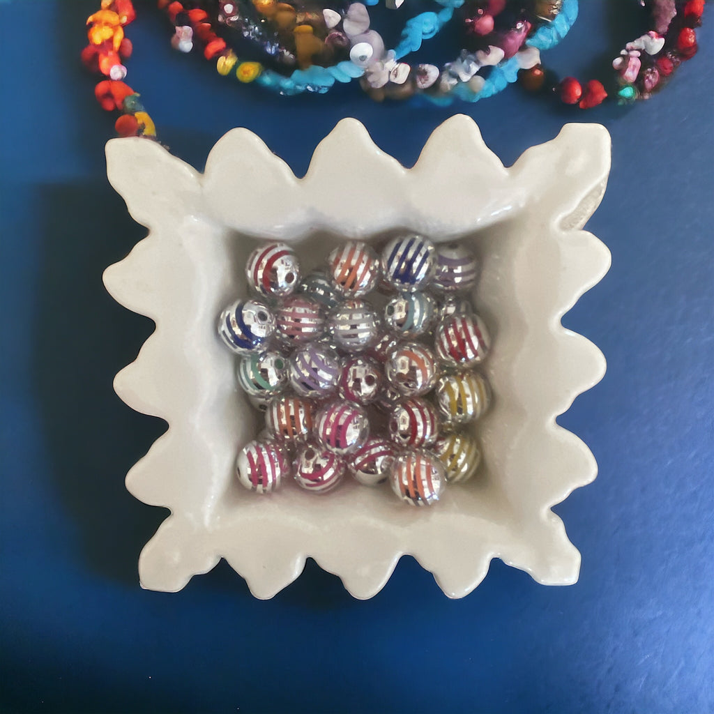 16mm Metalic Stripped Double Layered Beads-J12