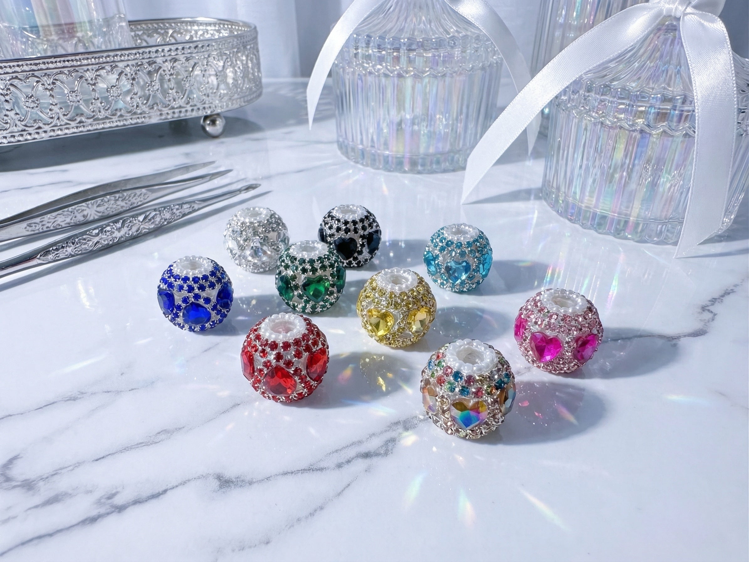 17mm Crystal Hearts and Rhineston Fancy Bead  Mix (5pcs) Secondary image