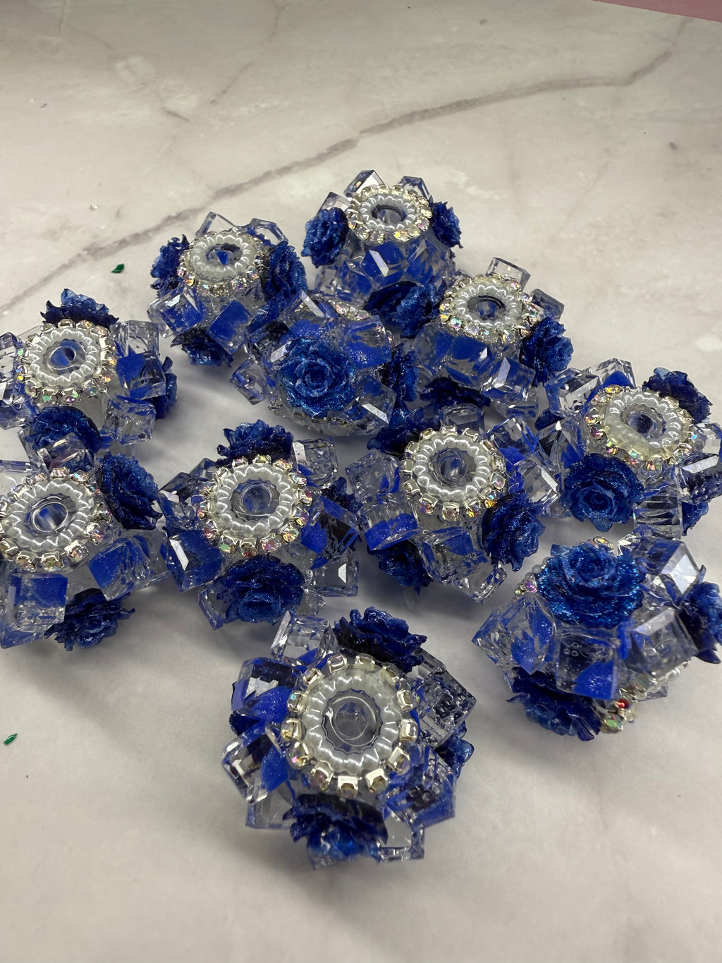 Crystal Cubes with Rhinestone and Flowers Beads