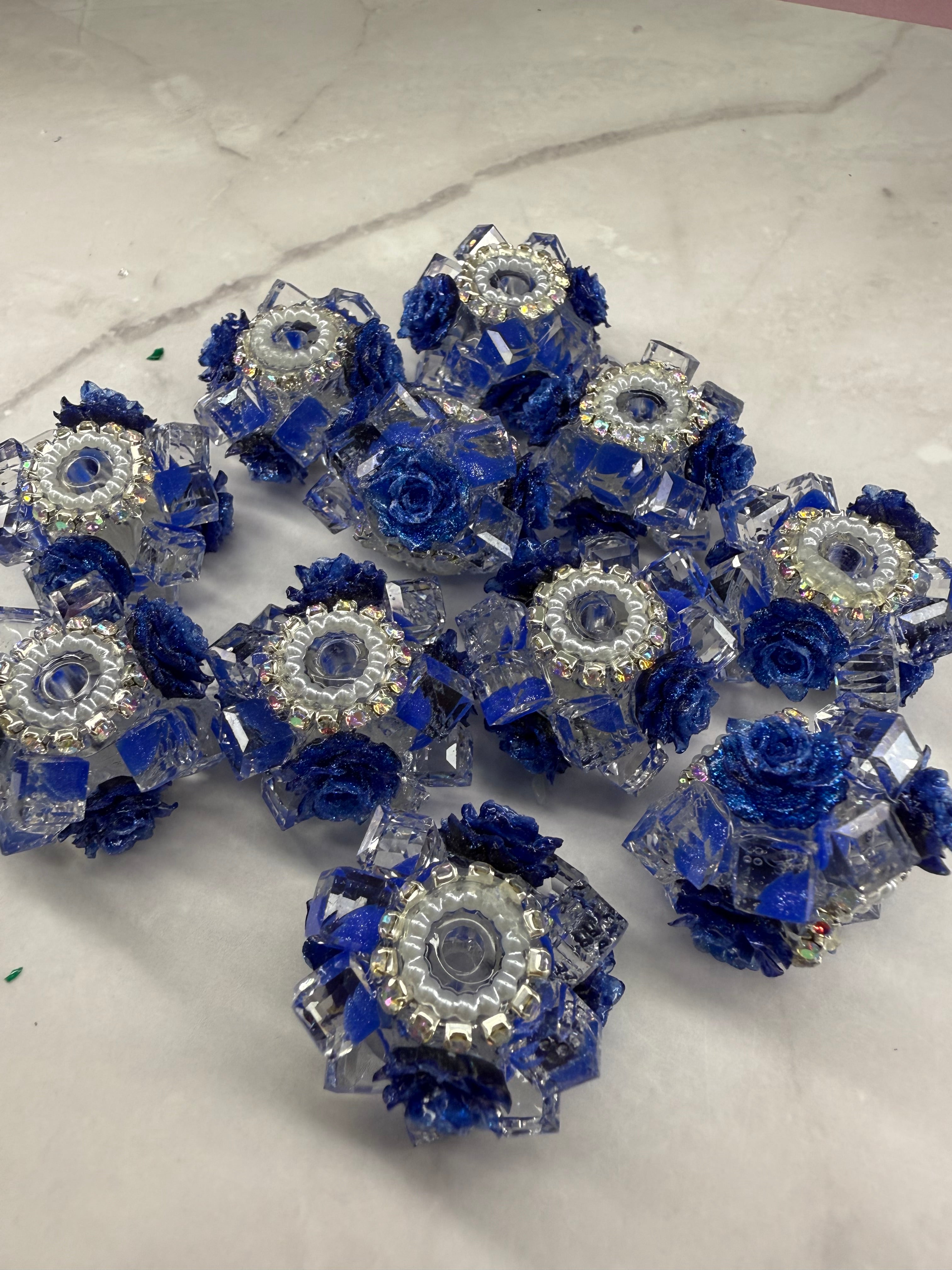Crystal Cubes with Rhinestone and Flowers Beads