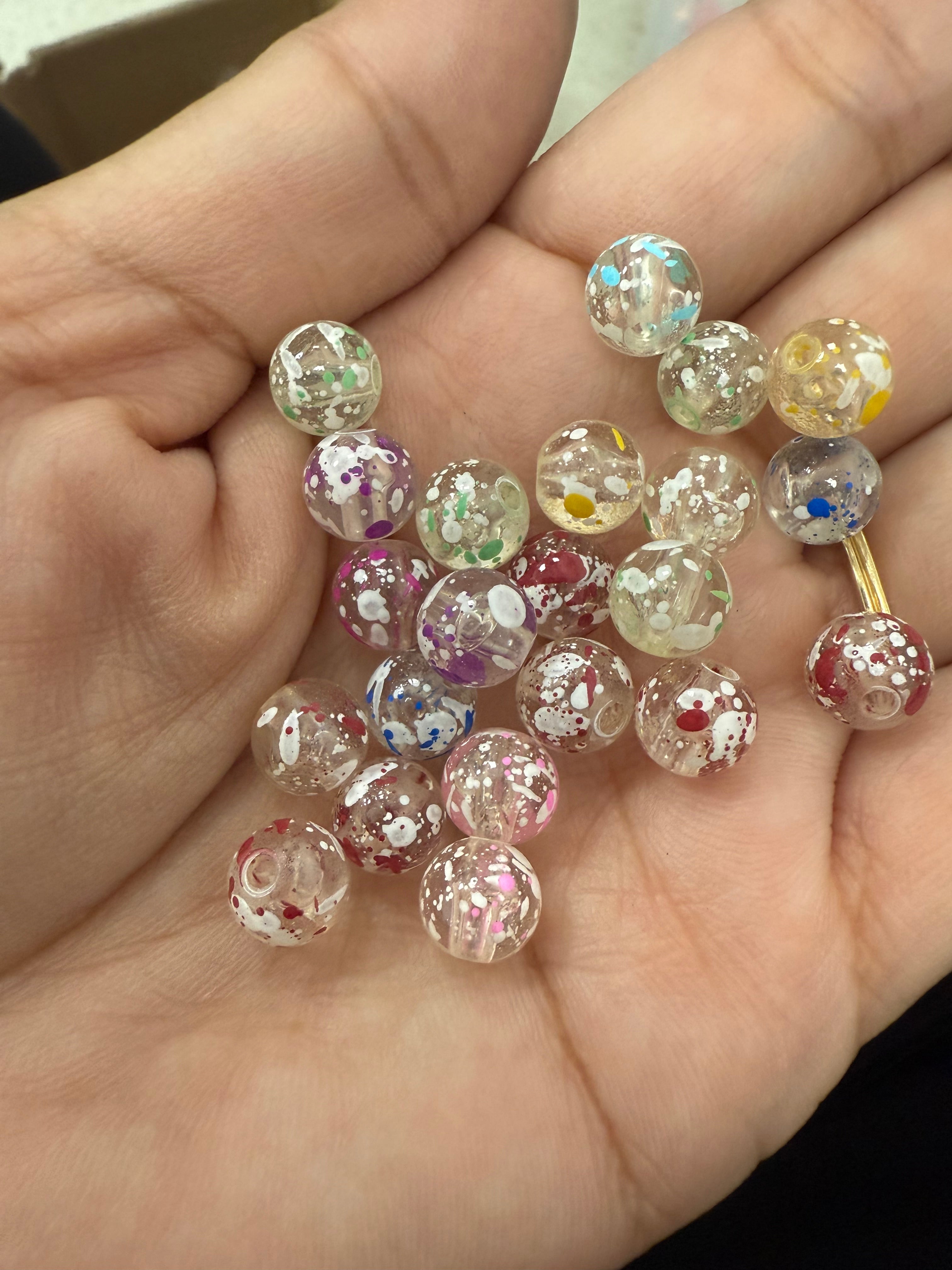 8mm Transparent Paint Spatter Beads