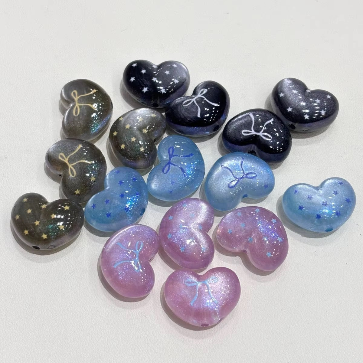 15mm Cat-eye Bows and Dots Chubby Hearts (5pcs)