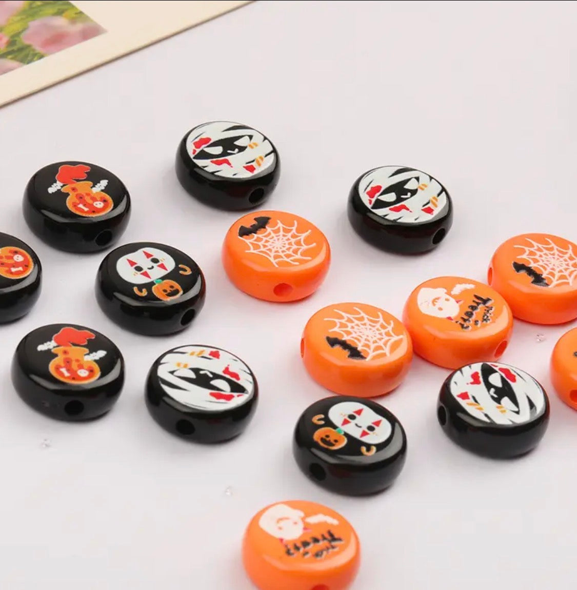 16mm Halloween Print Flat Beads Mix