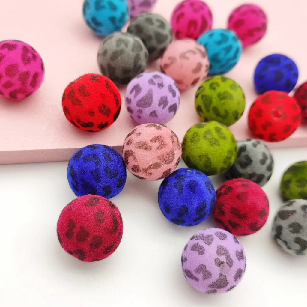 16mm Flocked Leopard Print Mix Beads (Bright Colors)-F24