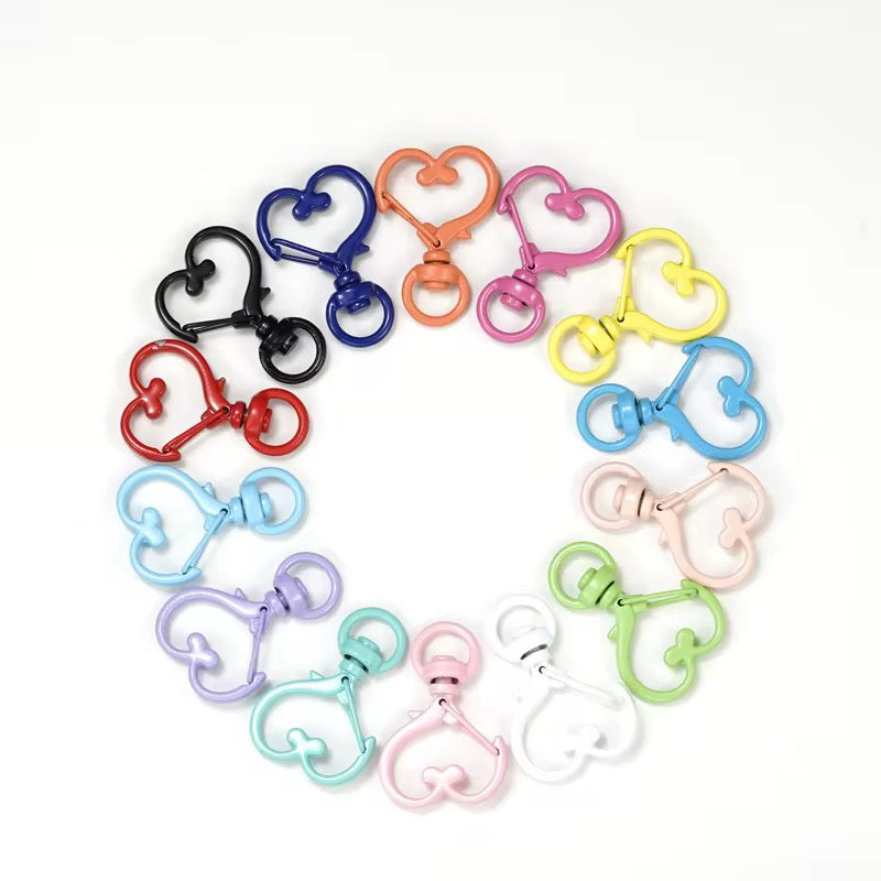 Heart Shaped Snap Clamp Keyrings (10Pc)