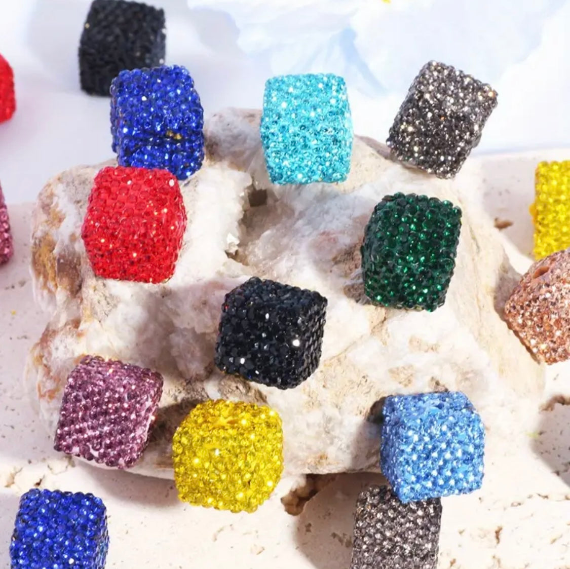 Clay Rhinestone Cube Solid Color Beads(5 pcs) Main image