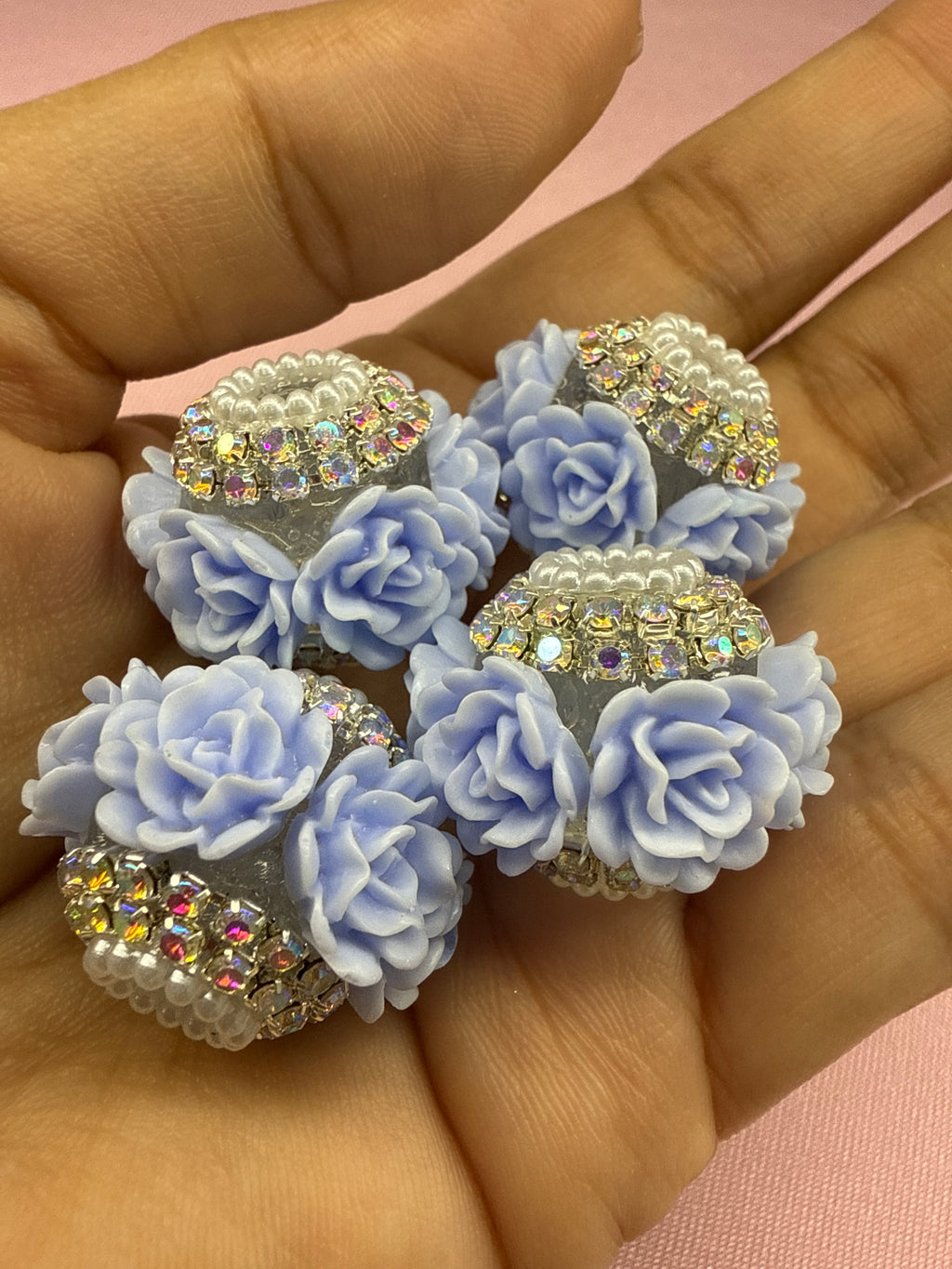 18mm Big Rose and Rhinestone Beads