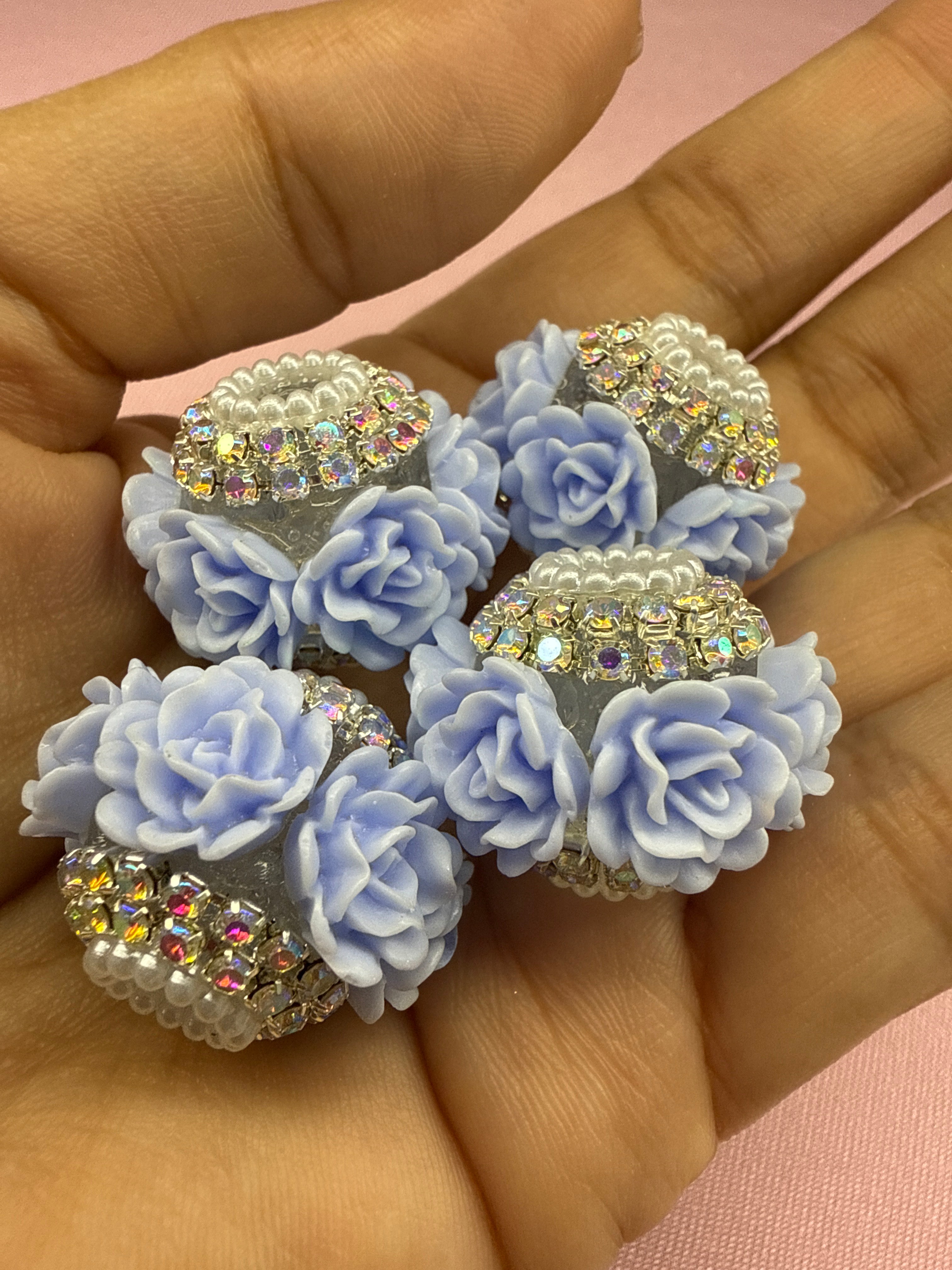 18mm Big Rose and Rhinestone Beads