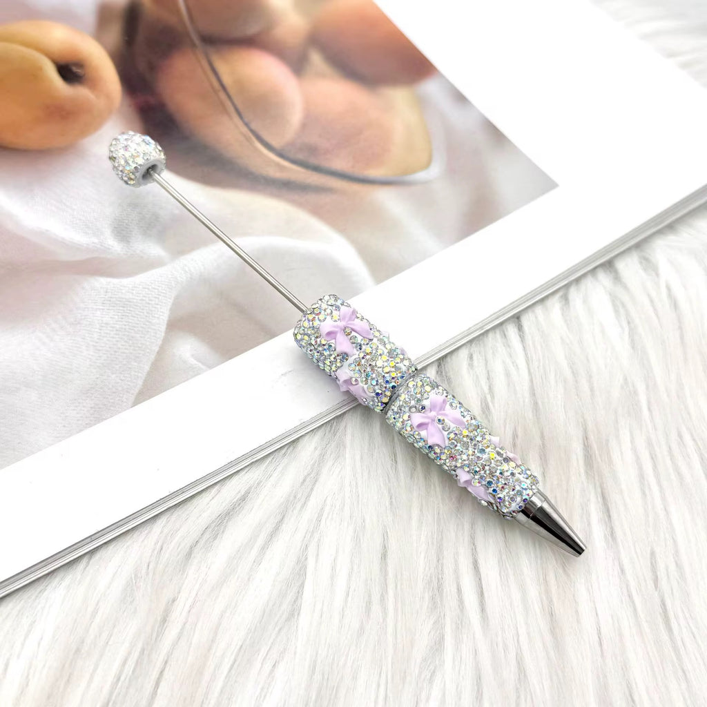 Silver Bow Tie Clay Rhinestone Beadable Pens