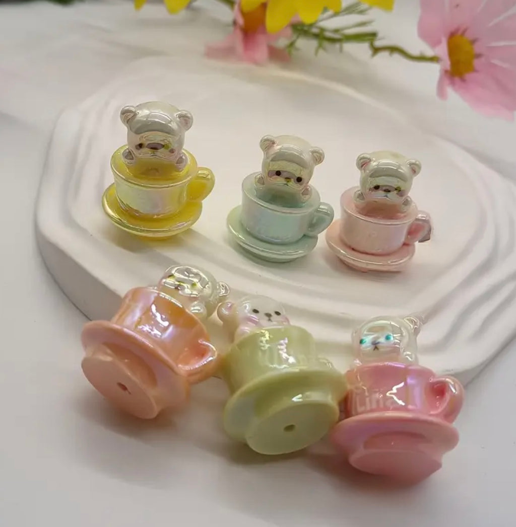 Cute Bear In Coffee Cup Resin Focal