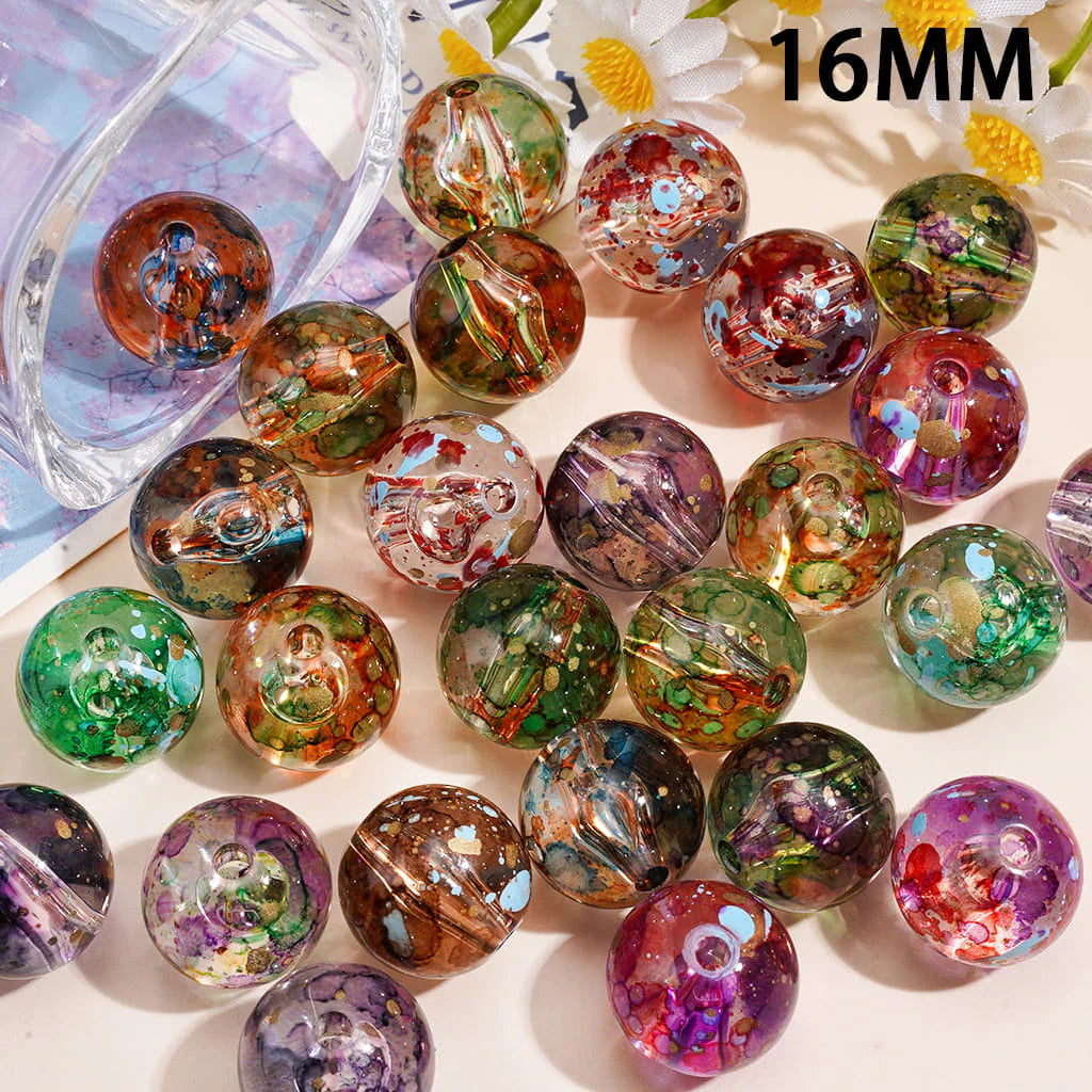 16mm Watercolor Paint Spatter Clear Colors Beads Mix-EE17