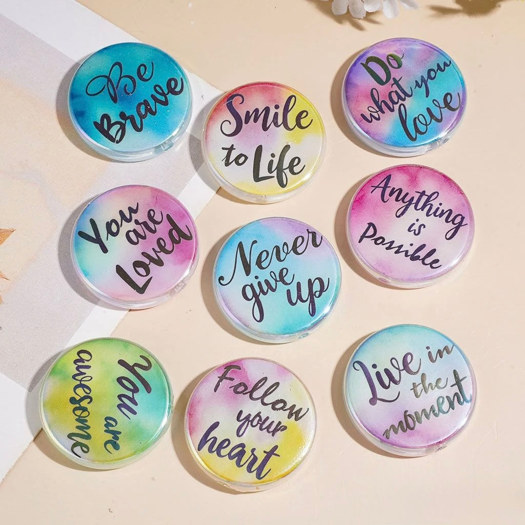 31mm Round Flat Motivational Theme AB Beads-GG17