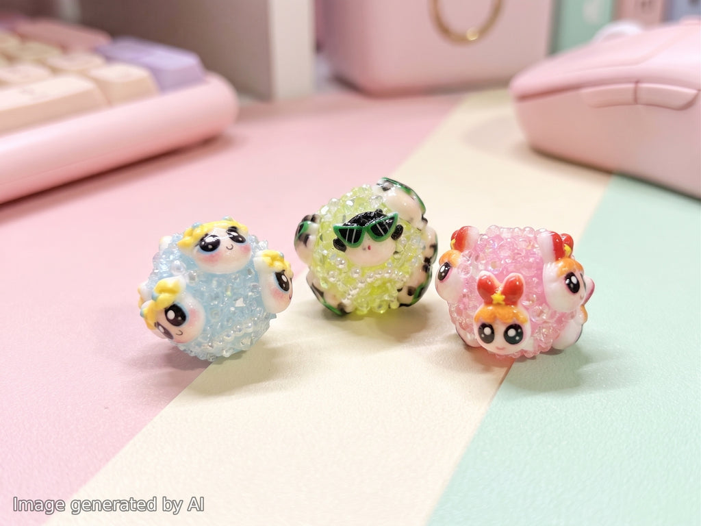 18mm  Power Puff Girls Fancy Beads (5pcs)