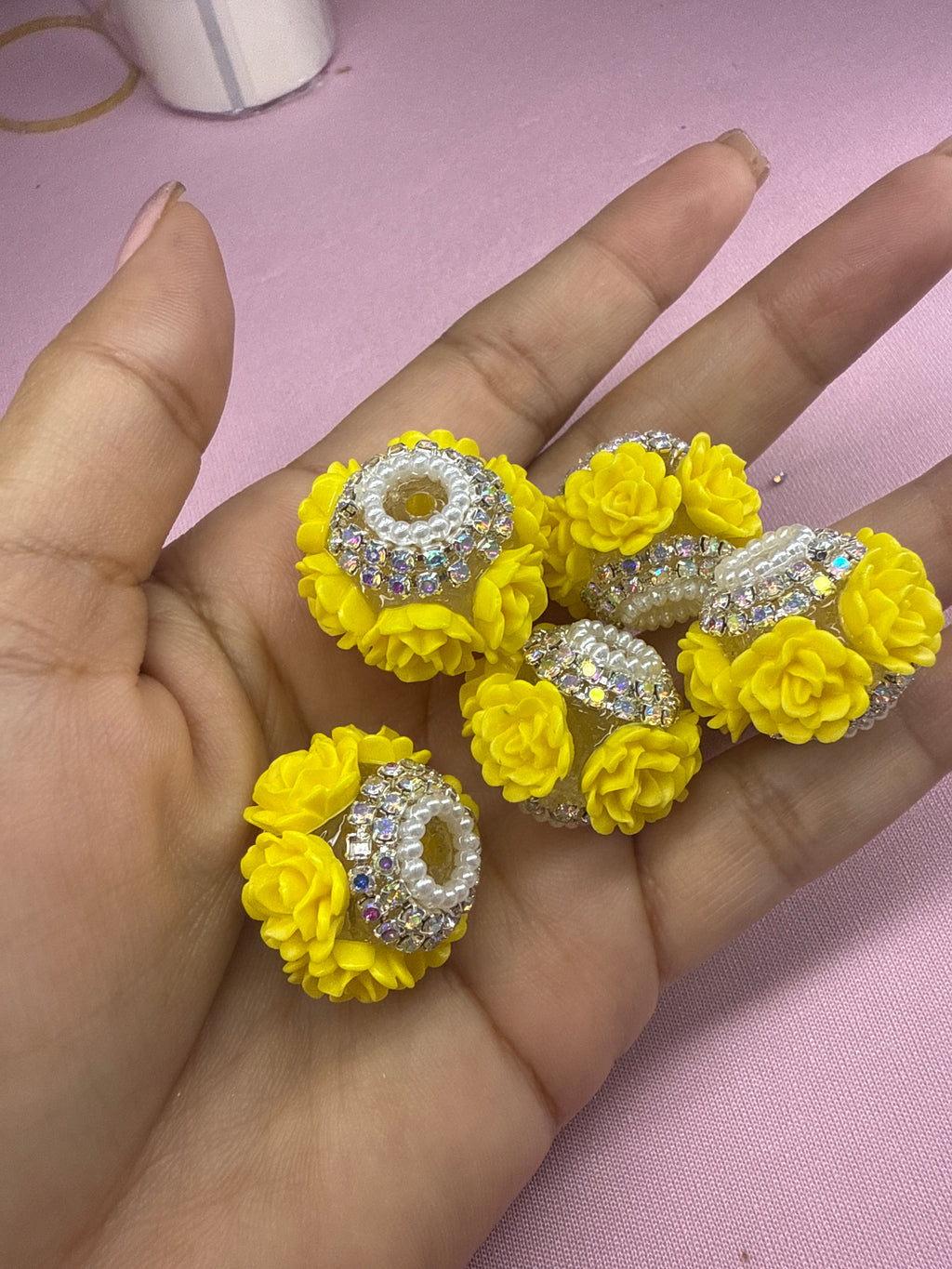18mm Big Rose and Rhinestone Beads