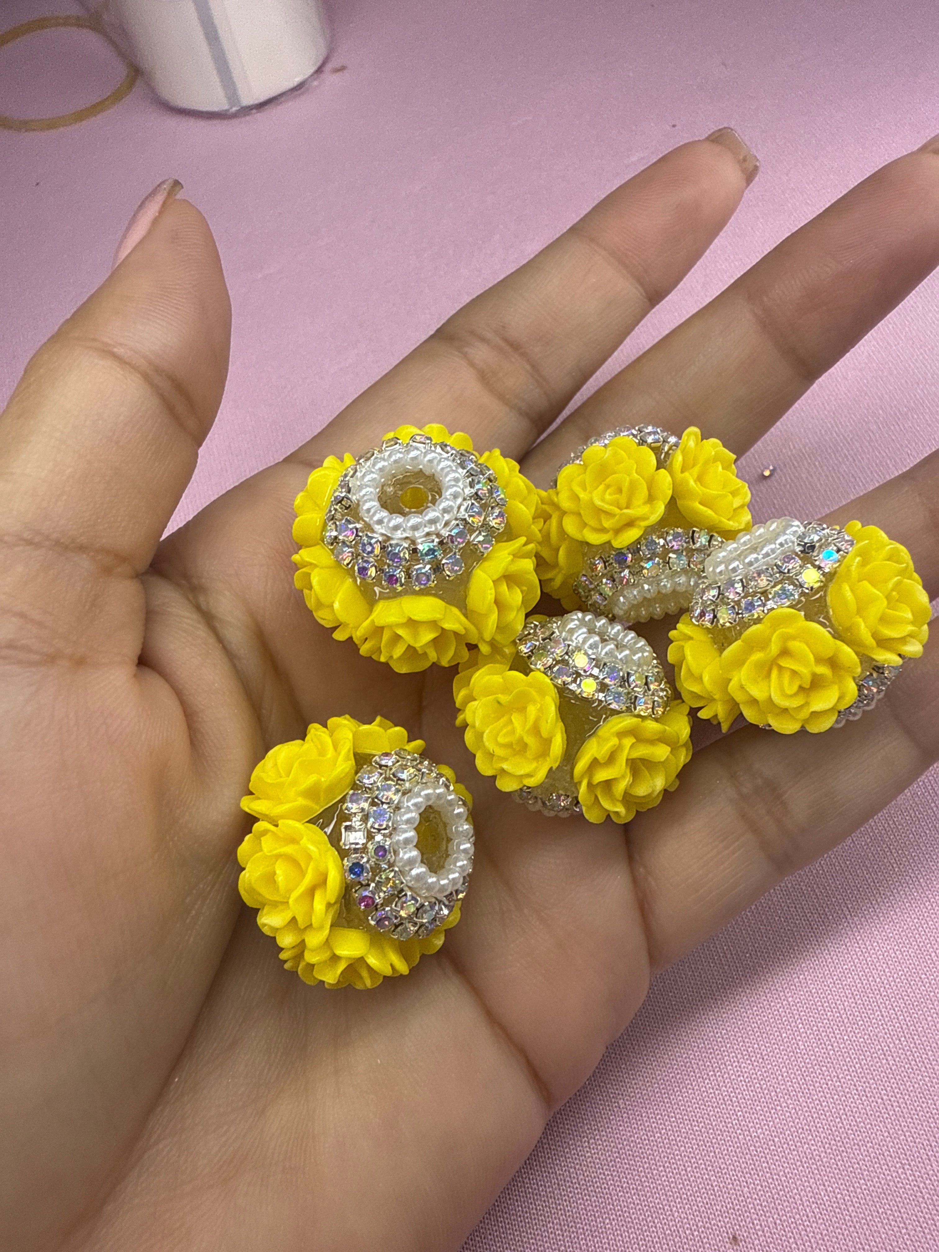 18mm Big Rose and Rhinestone Beads