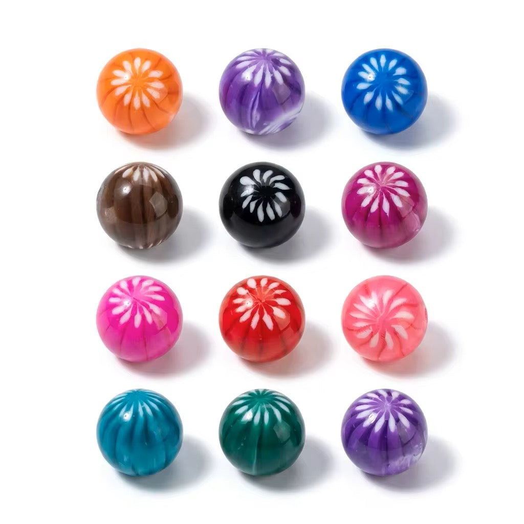 16mm Bright Color With White Flower Beads