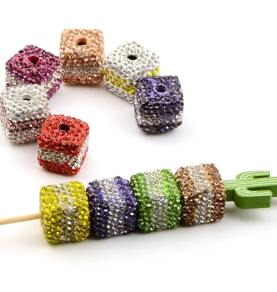 Clay Rhinestone Cube Stripped Color Beads(5 pcs) Main image
