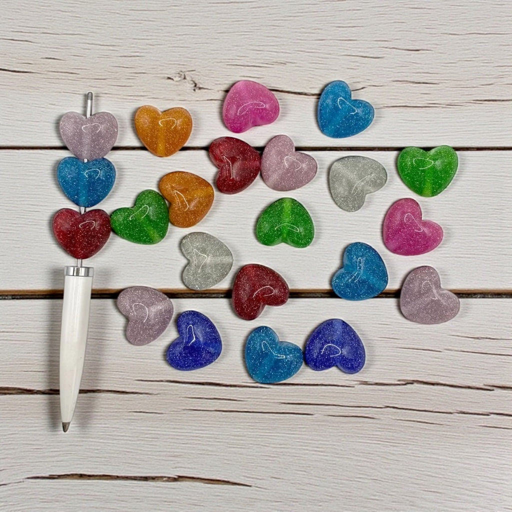 19mmGlossy Heart Shaped Acrylic Beads With Double Glitter (5pcs) Main image