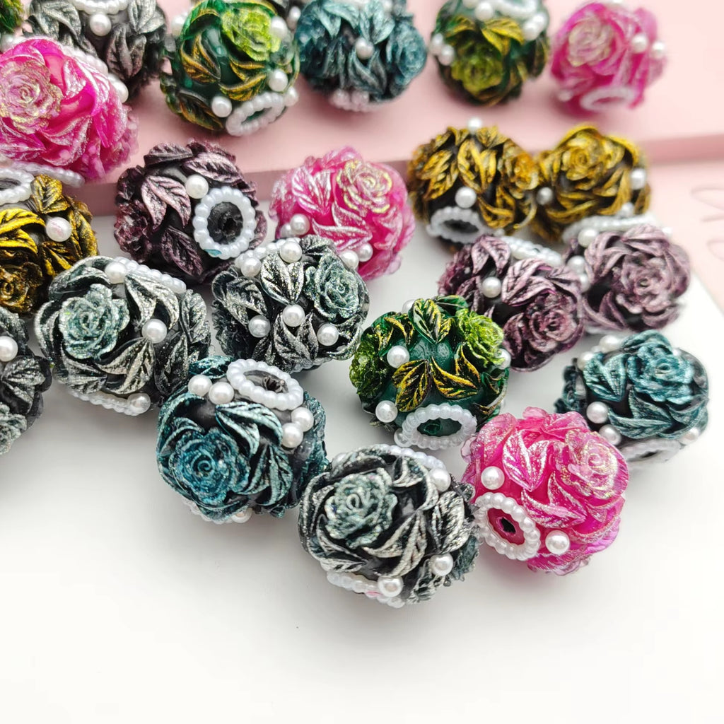 17mm Rose Fancy Bead (Dark Colors) (5pcs)