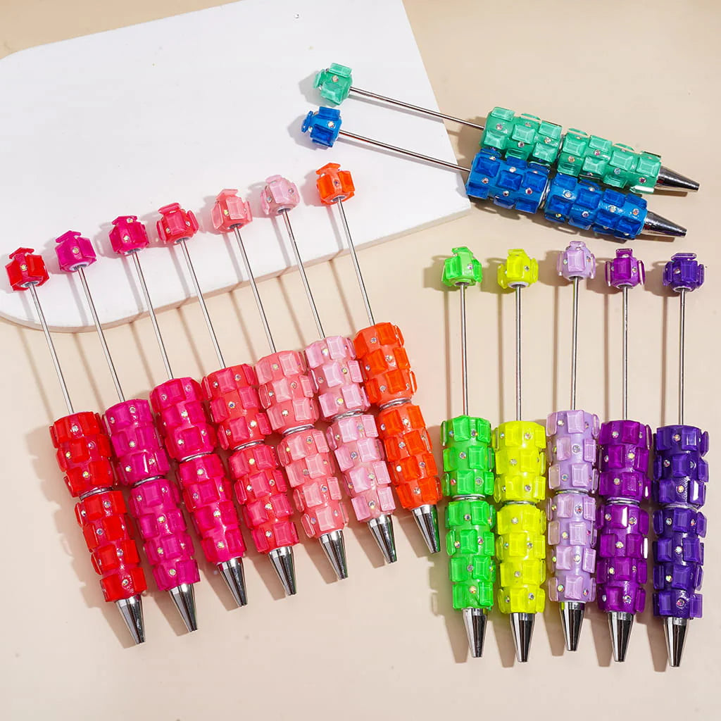 Beadable Clay Pens with Neon Colors Rectangle and AB Rhinestones
