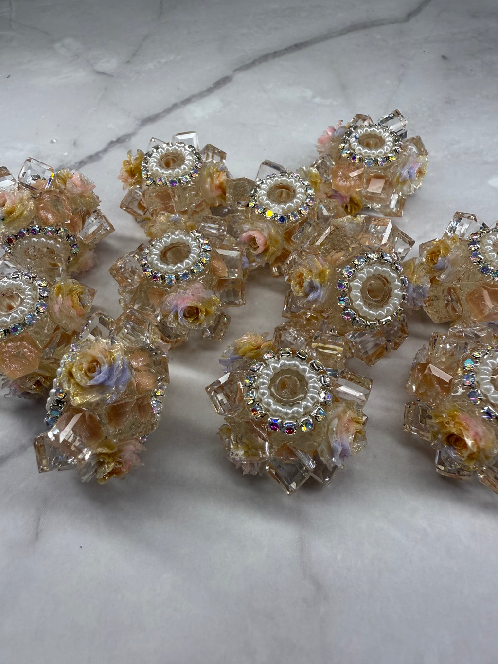 Crystal Cubes with Rhinestone and Flowers Beads
