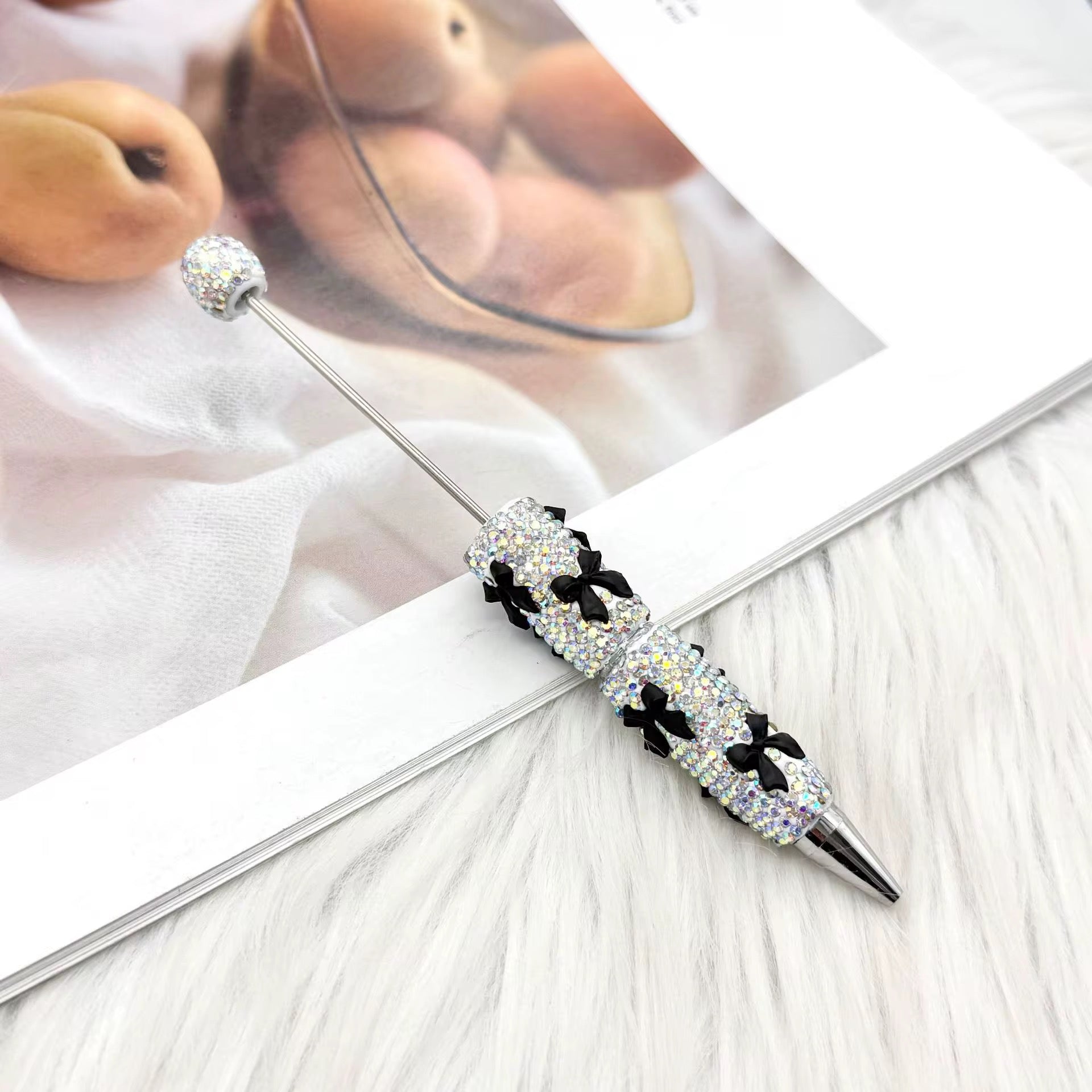 Silver Bow Tie Clay Rhinestone Beadable Pens