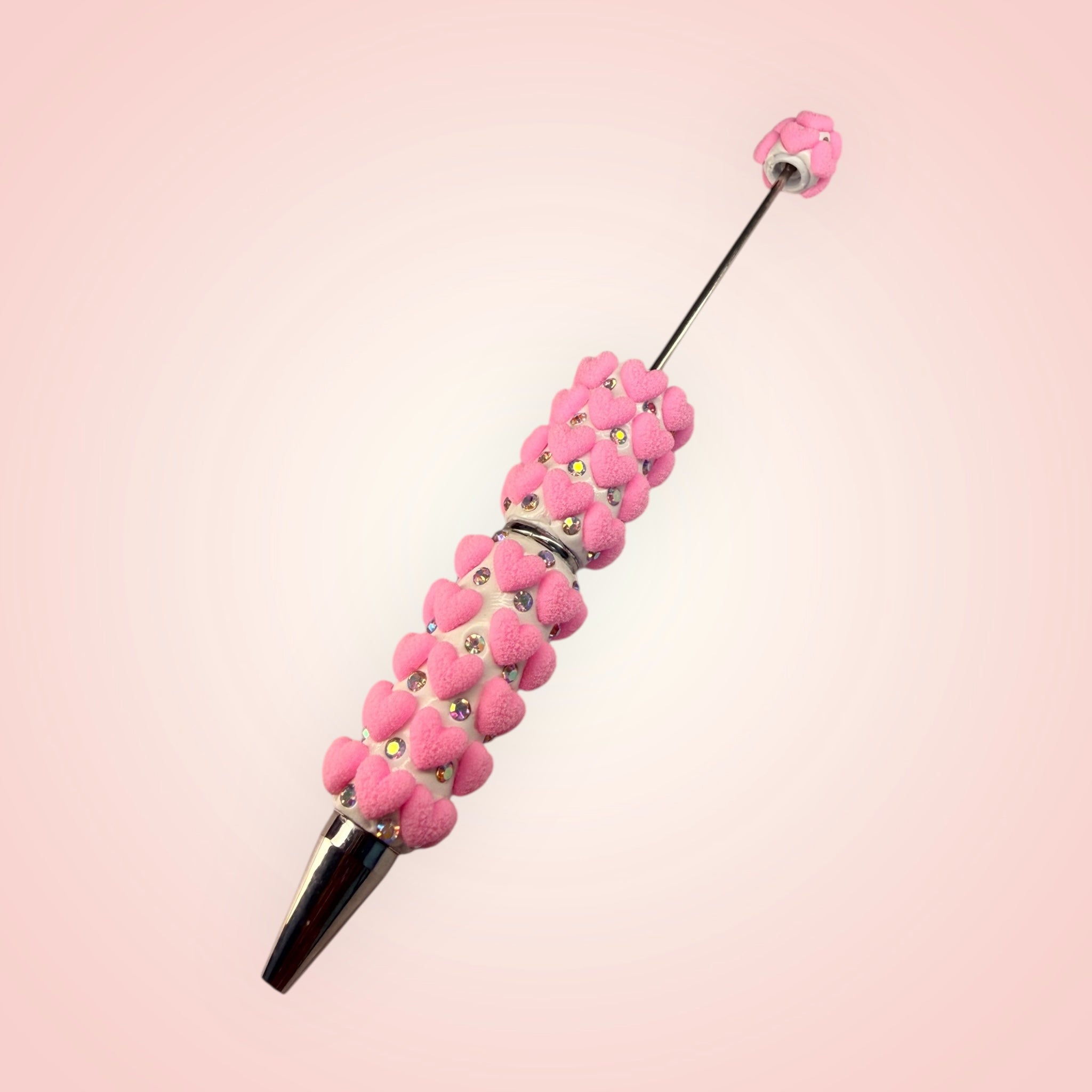 Beadable Clay Pen with Grainy Red Hearts & AB Rhinestones Valentine's Day Love Theme