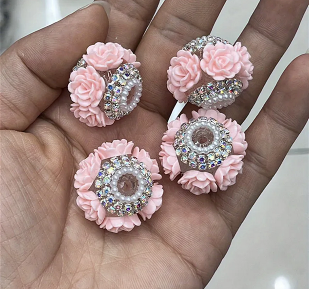 18mm Big Rose and Rhinestone Beads