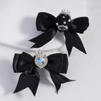 Large Fabric Bowtie with Heart Shape Shiny Rhinestones White Pearls Silver Alloy Crown Acrylic Beads