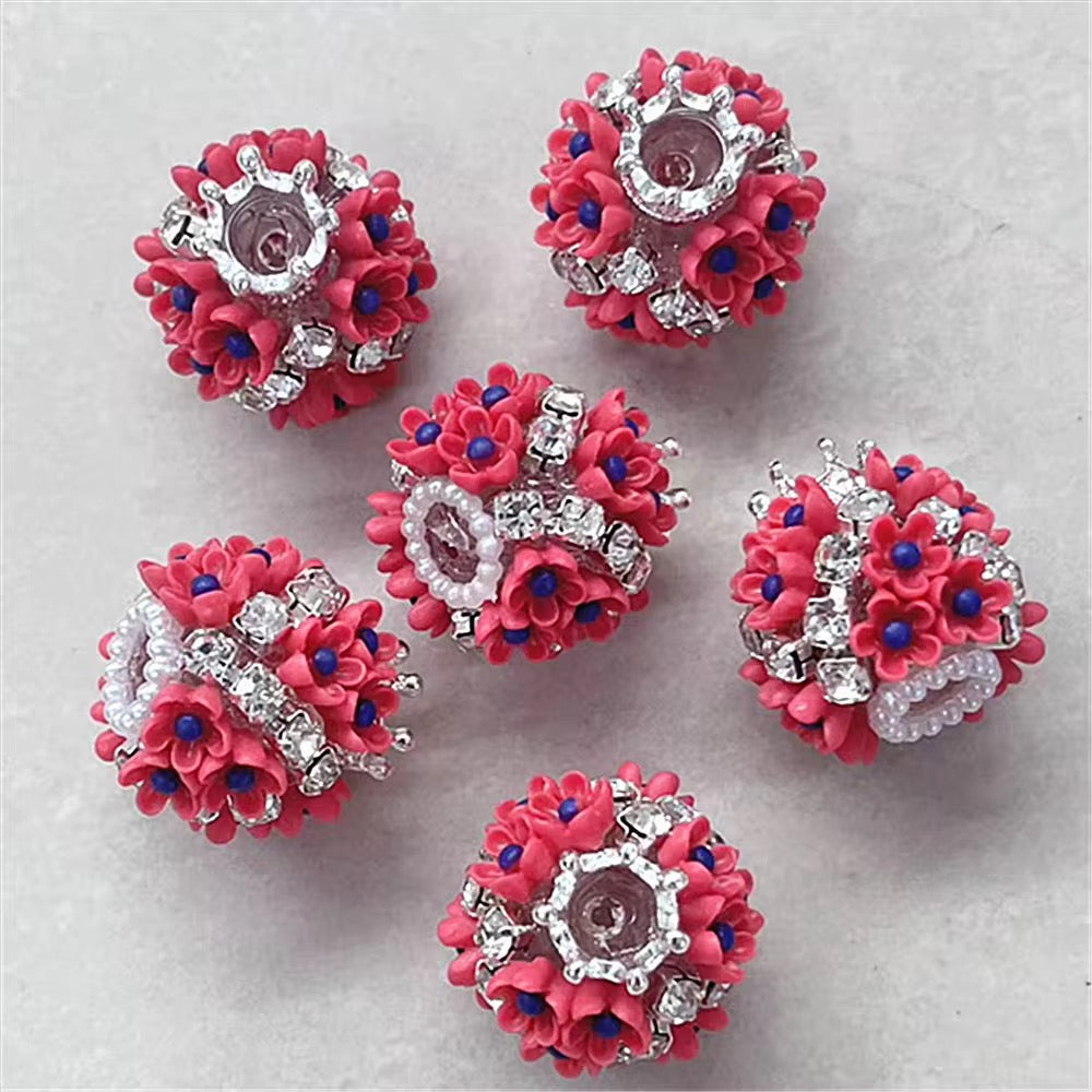 19mm Crowned Flower & Rhinestone Beads