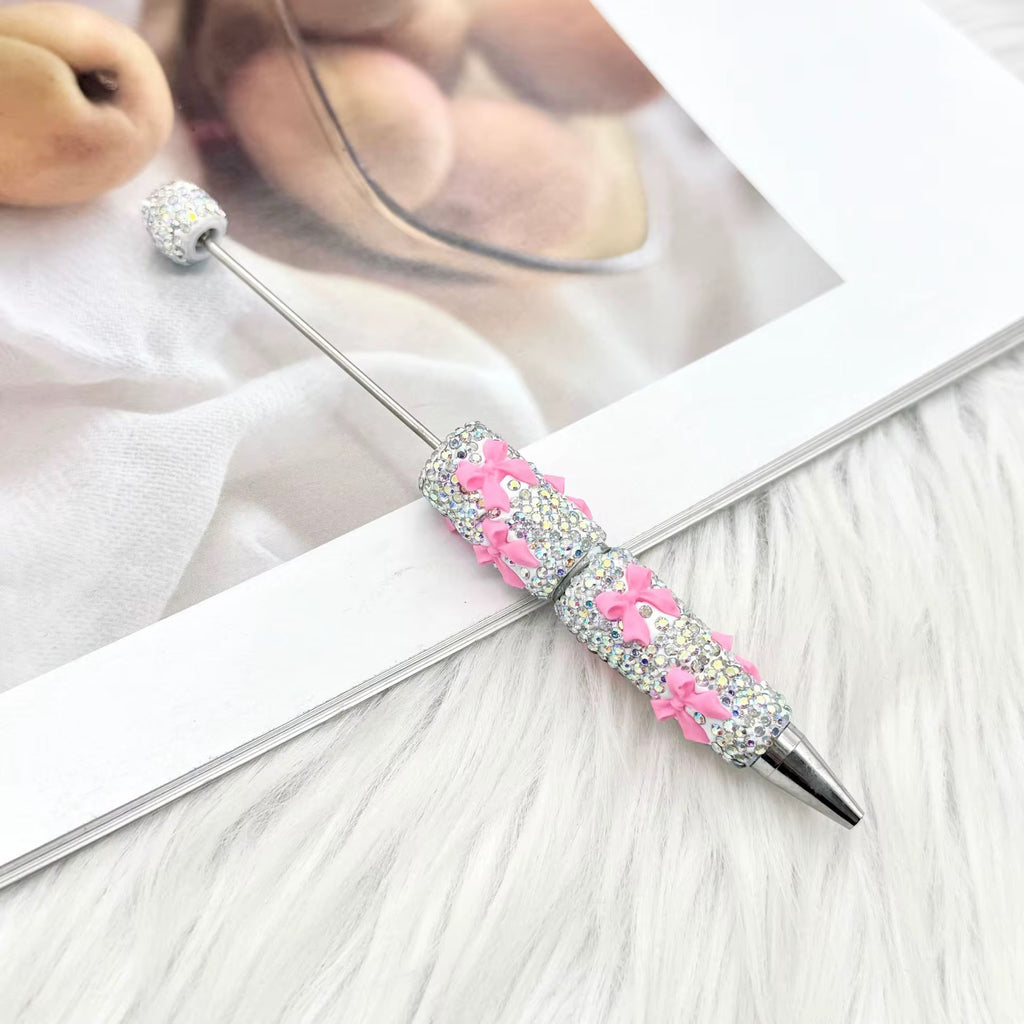 Silver Bow Tie Clay Rhinestone Beadable Pens