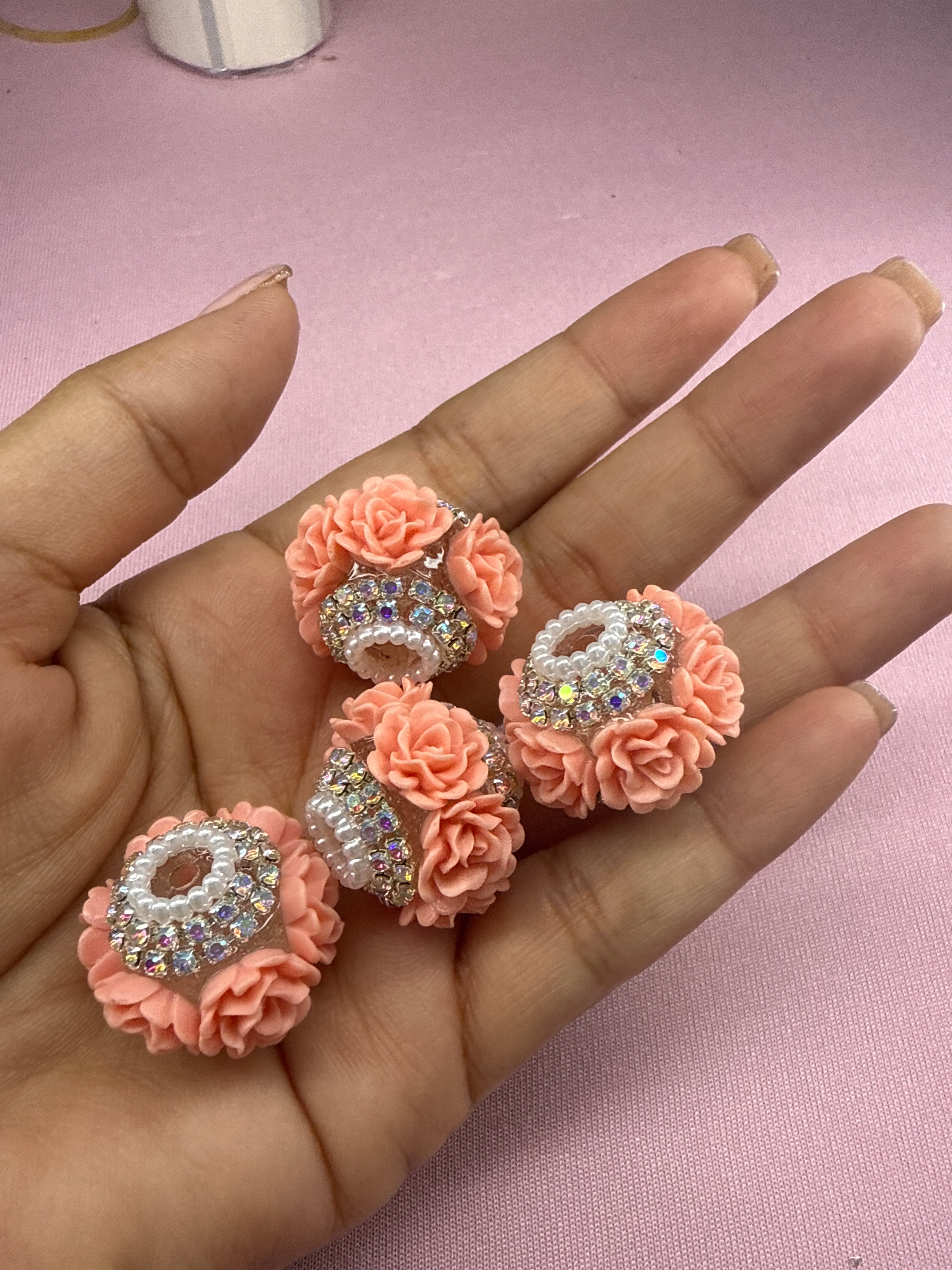 18mm Big Rose and Rhinestone Beads Secondary image