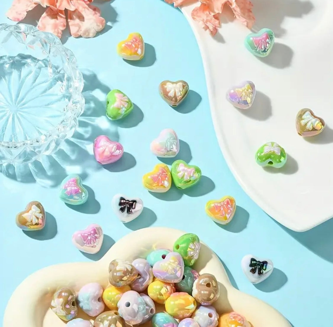 Bow Solid Color Heart Beads-R16