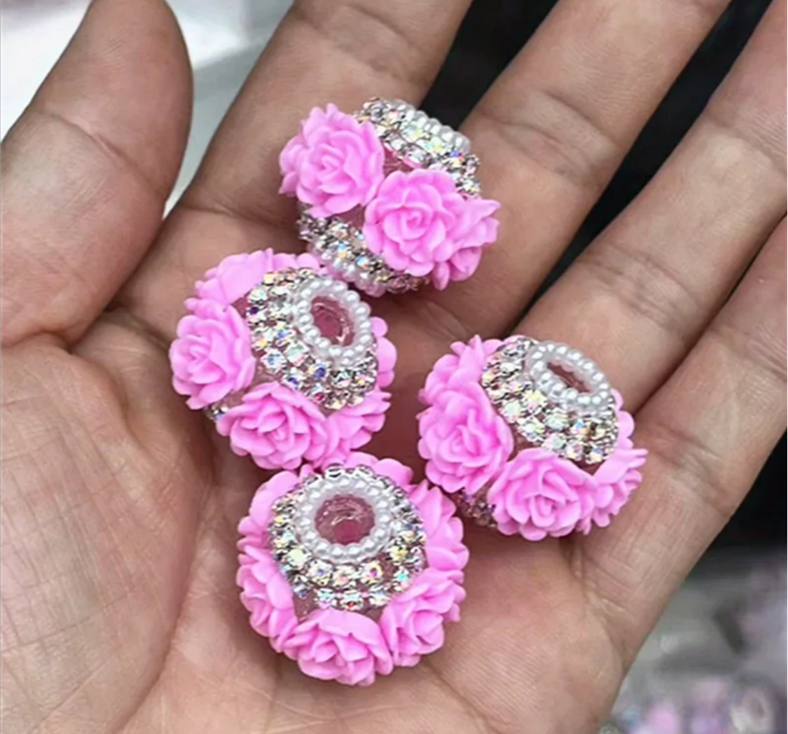 18mm Big Rose and Rhinestone Beads