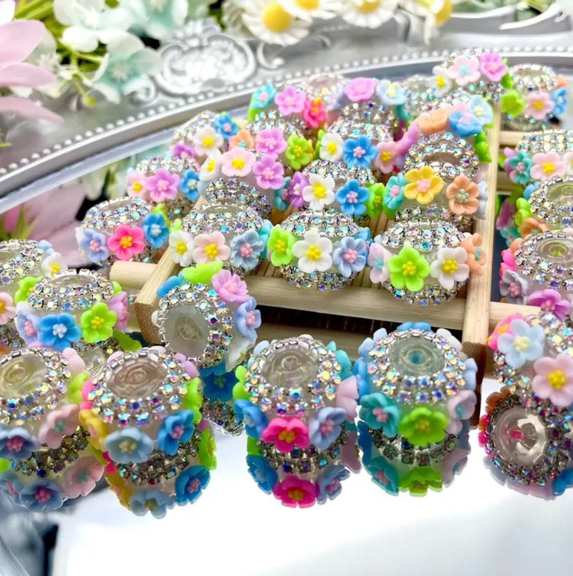 16mm Rhinestone Multicolor Flower Fancy Beads (5pcs)