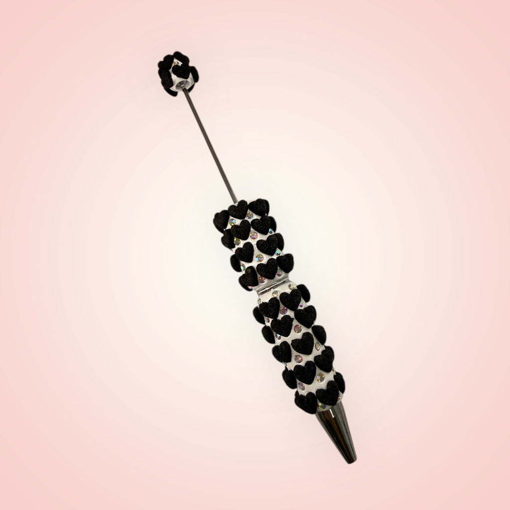 Beadable Clay Pen with Grainy Red Hearts & AB Rhinestones Valentine's Day Love Theme