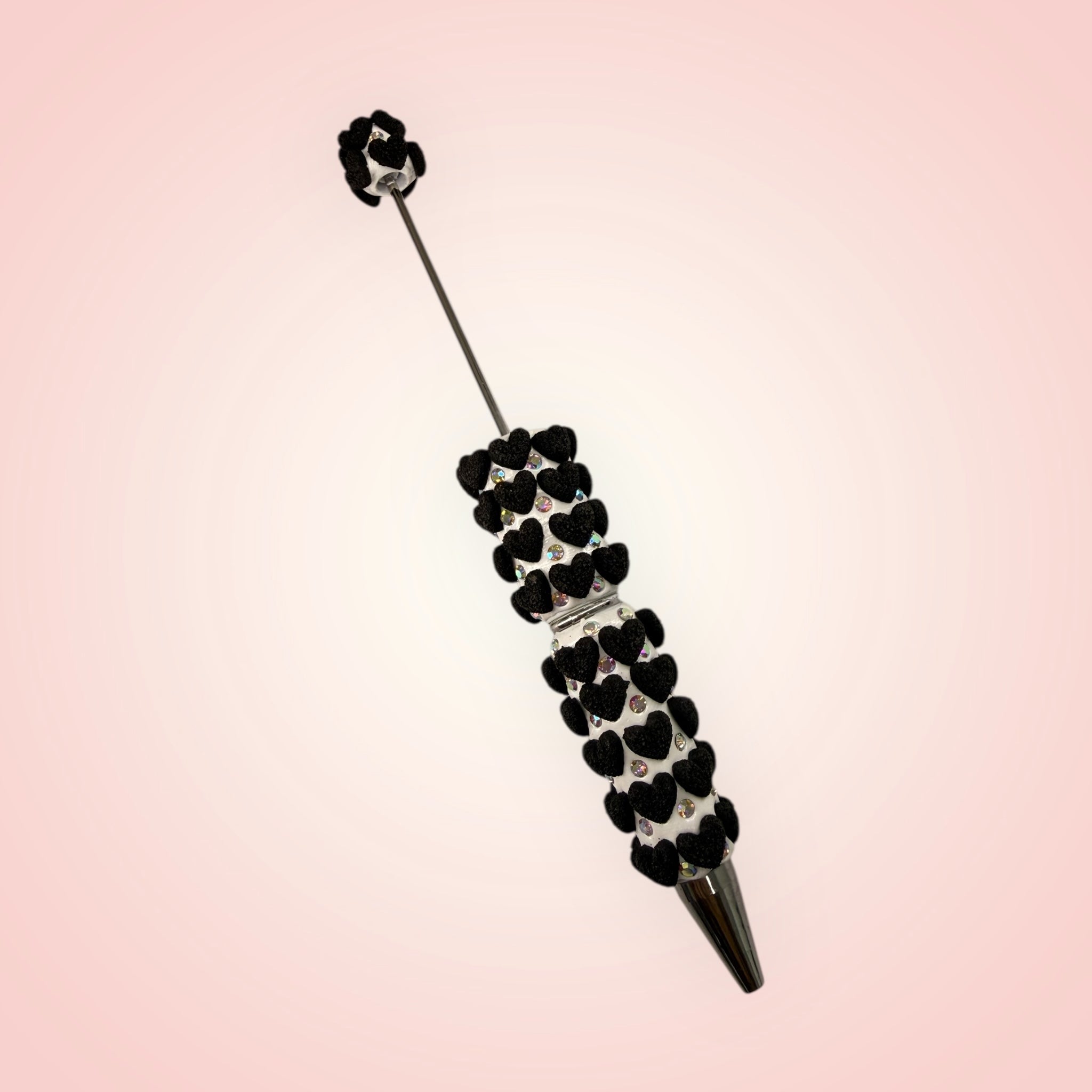 Beadable Clay Pen with Grainy Red Hearts & AB Rhinestones Valentine's Day Love Theme